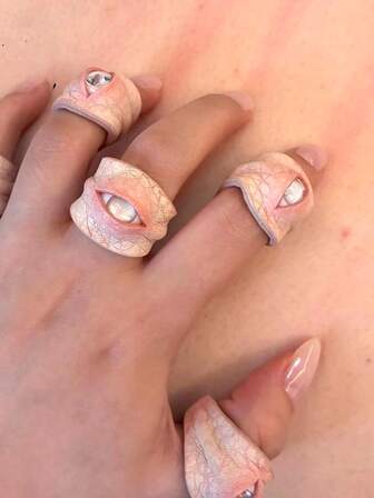 1枚Y2K哥特风魅力时尚独特手工彩色仿第三只眼可调节宽皮戒指，创意饰品，男女皆宜，适合日常、派对、音乐节、生日、节日礼物