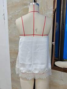 Women Satin Lace Trim Strapless Tube Tops Flowy Silk Backless Sleeveless High Low Tank Tops Boho Layering Bustier Top - trắng - Xem 9