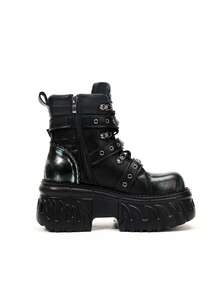 Autumn/Winter Gothic Cyberpunk Style Lace-Up Platform Boots, Retro Fashion Thick Sole Shoes For Women - Dark Blue - View 9