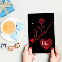 1pc Romantic Red Rose "I Love You" Card With Envelope, Elegant Design Paper Greeting Card With Message Inside, Suitable For Birthday, Anniversary, Valentine's Day Celebration And Party