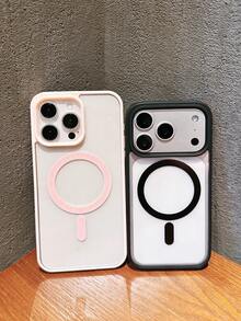2pcs Magnetic Charging Phone Case, Pink & Black, Minimalist Matte Transparent Magnetic Charging Phone Case