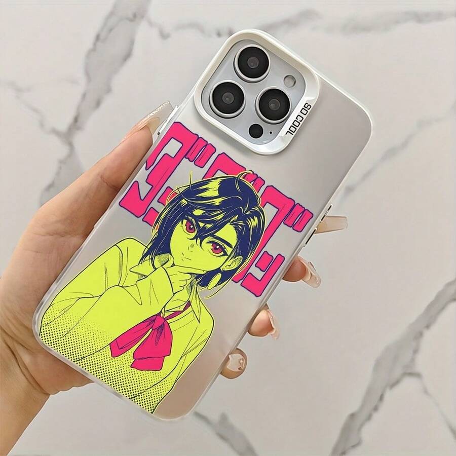Funda de teléfono de chica con signo de la paz de anime popular Dandadan para iPhone 17 16 15 14 13 12 11 Pro Max X XR XS Max 26 Plus, a la moda, resistente a la suciedad, moderna, colorida en plata, funda protectora rígida colorida - Mezcla de colores - Ver 1