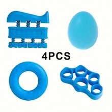 4件套硅胶手指力量训练器套装，手指锻炼器，握力训练器，蛋形球，手指阻力带 - 彩色 - 查看 14