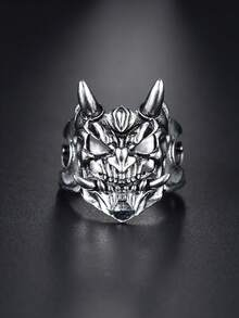 1pc Punk Skull Alloy Ring, Unisex Hip Hop Personalized Ring, Everyday Party Accessory - Antique Silver - View 10