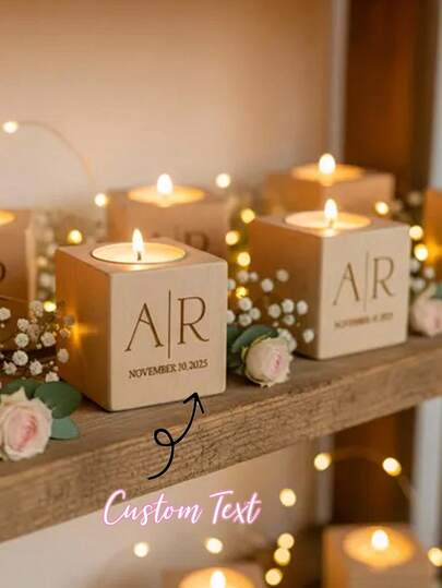 Custom Wooden Candlesticks, Custom Wedding Round Candles, Personalized Wooden Candlesticks – Customizable Engravings For Wedding Favors, Gifts For Guests, Wooden Tea Candlesticks, Wedding Favors