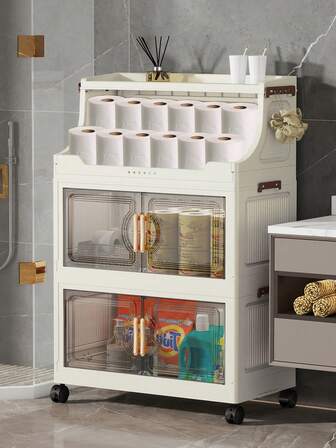 1pc Foldable Plastic Double Door Storage Cabinet, Portable Wardrobe, Home Organizer For Living Room, Kitchen, Bathroom, Bedroom, Toy Storage, Snack Cabinet, Christmas & Halloween Gift