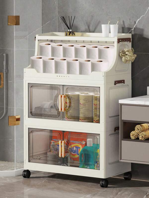 1 pièce Armoire de rangement pliable en plastique à double porte, penderie portable, organisateur de maison pour le salon, la cuisine, la salle de bain, la chambre, le rangement de jouets, le placard à collations, cadeau de Noël et d'Halloween