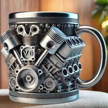 V6/V8 Engine Stainless Steel Cup - 16.91 Ounces - Durable 3D Reverse Personalized Mug - Perfect For Car Enthusiasts, Mugs, Mechanics, Baristas, Tea Lovers As Gifts. It's Suitable For Men's Birthdays, Christmas Gifts, And Also As A Living Room Decoration. It Can Be Regarded As An Art Piece - A Drinkware Decoration. - Bạc/V8 - Xem 1