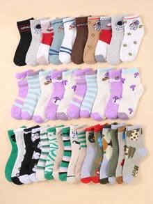 20 Pairs Kids/Children Unisex Casual Short Socks, Suitable For Daily Wear All Year Round, Popular For Spring, Summer, Autumn, Winter - Multicolor - View 5