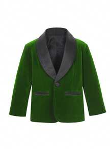 1pc Boys' Gentleman Suit Jacket, Shawl Neck Blazer, Young Boy Formal Wear For Birthday, Wedding - Green - View 2