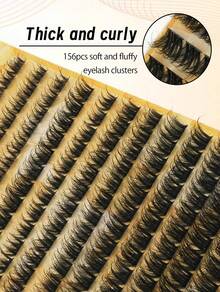 156-Piece D-Shaped Curl DIY Cluster Eyelash Extension Kit, Lengths 8-16mm, Mixed Fluffy Lengths, Mixed Cluster Segmented D-Shaped Curl Eyelash Extensions, Can Create A Cat-Eye Look Or A Naturally Fluffy And Voluminous Effect, Achieving A Dramatic Eyelash Effect. Suitable For Daily Use, Cat-Eye Style.DIY Eyelash Extensions, Eyelash Clusters, Single Eyelashes, Eyelashes, False Eyelashes - D - 查看 3