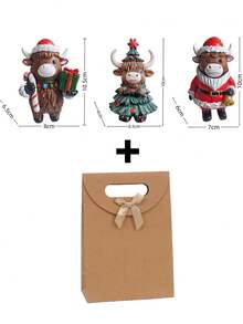 1/3 pezzi Decorazione da tavolo natalizia in resina a forma di mucca delle Highlands, decorazioni per tavolo/festa