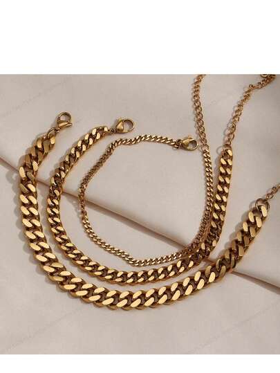 2025Trendy Miami Cuban Chain Anklets 18K Gold Plated Punk Different Width Waterproof Anklets For Women Jewelry Accessories