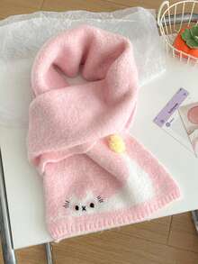 1 قطعة وشاح ناعم مصنوع من الصوف بتصميم قطة كرتونية دافئ، وشاح جميل بتصميم حيوان للبنات والطالبات للاستخدام الخارجي، هدية مثالية لعيد الميلاد والشتاء