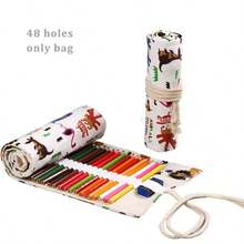 Estojo simples em lona estampada, grande capacidade com 48 orifícios para lápis de cor e desenho, estojo de enrolar para lápis específico para pintura, estojo multifuncional para guardar pincéis de maquiagem. - Multicolorido - Ver 11