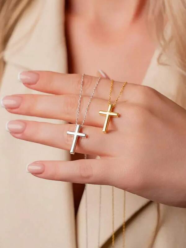 1pc Minimalist Popular Stainless Steel Cross Pendant Necklace For Women Street Party Glamorous Accessory For Religious Christian Christmas Birthday Gift For Daily Decoration