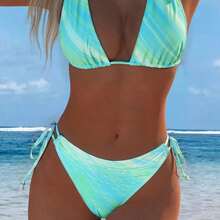 European And American Fashion Backless Bikini 2 Pieces Set Pink Gradient Colorful Print Swimsuit Summer Beach Essential - Green - View 3