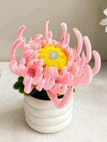 1 szt. wielokolorowa sztuczna chryzantema w doniczce, delikatny, ręcznie robiony bukiet do wnętrz, odpowiedni do domu, kuchni, sypialni, na wesele, święta i imprezy.