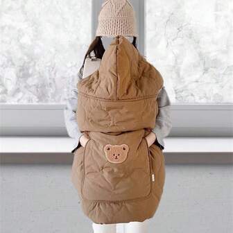 1pc Baby Bear Embroidered Cloak, Infant Carrier Waist Stool Windproof Cape, Warm Thick Blanket For Autumn/Winter