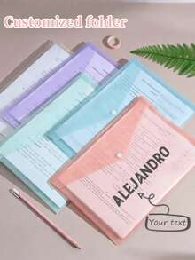 1pc Customized Engraved A4 File Folder, Customized Morandi Color Button Sealed Plastic File Bag - Laser Engraved - Suitable For DIY And A4 Size, Soft Material, Easy To Carry, Large Capacity, Can Hold Documents, Papers, Exams, Etc.; Office, Study, Daily Storage All Can Meet The Needs, Multi-Functional Scenarios, Suitable For Students, Business Office, Home, Back To School Season