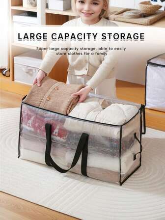 1 pezzo Grande borsa di stoccaggio trasparente per coperte e vestiti, sacchetti di compressione impermeabili e a prova di umidità per il trasloco, organizzatore di stoccaggio per uso domestico, piumone, vestiti per il trasloco e l'organizzazione