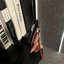 Luxury Burgundy Crocodile Texture 3D Bow Phone Case With Portable Lanyard, Compatible With Samsung Galaxy Z Flip 5/6/Z Flip 6/ZFlip 7, Shockproof Back Cover - 酒紅色 - 查看 7