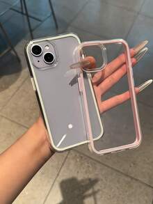 苹果智能时尚手机壳，高端质感，三合一加厚硬质材料，彩色纯色边框，个性化创意粉色、白色、黑色、蓝色、绿色可选，简约防摔，全包覆透明手感，彩色手机壳，兼容