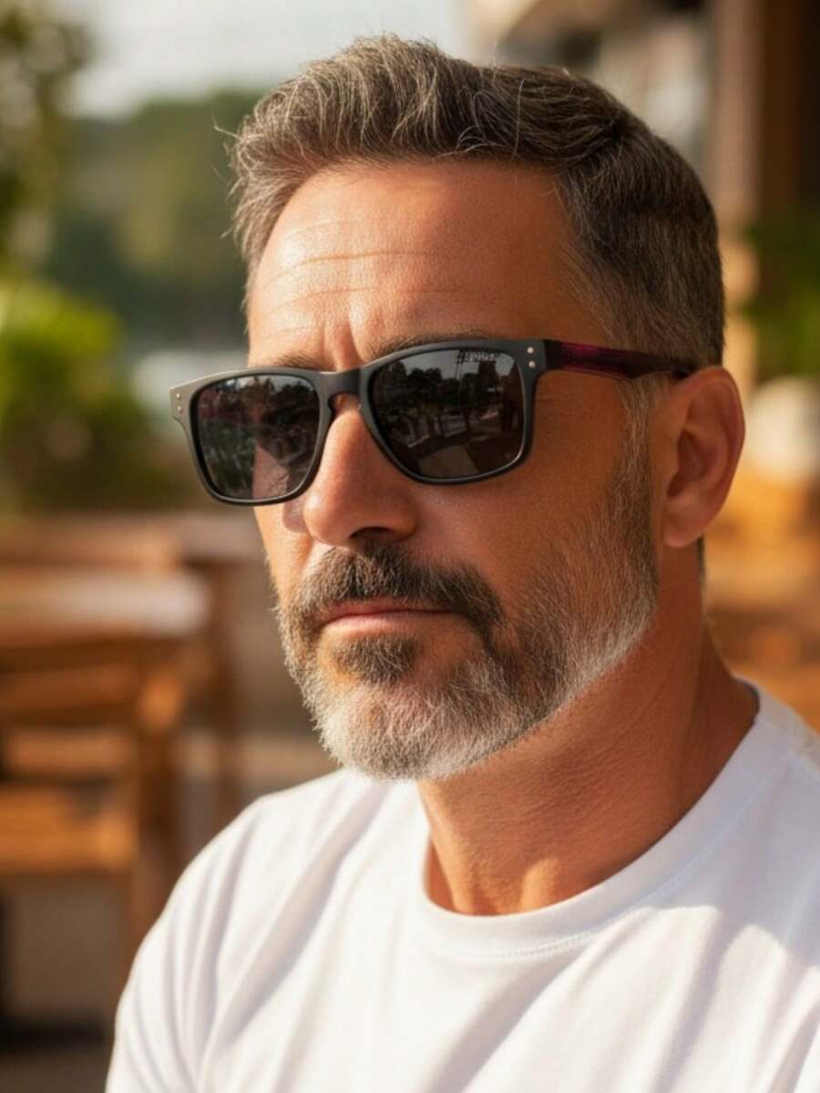 Men's And Women's Square/Round Sunglasses With Spring-Loaded Temples, Imitation Bamboo, UV400 Lenses - 3876/LENTE POLARIZADO PRETO HASTE MARROM - Xem 1