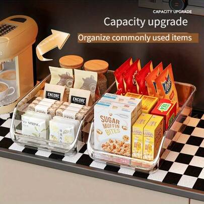 Caixa organizadora transparente (1 unidade), caixa organizadora inclinada para lanches e outros itens de armário, caixa de armazenamento de frutas e vegetais com tampa, para escorrer líquidos, ideal para geladeira e armários. Também perfeita para cozinha, decoração de outono, decoração de festas, decoração de quarto, decoração para casa, decoração de outono, decoração para quarto, decoração para viagens ensolaradas e refrescante.