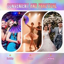 Folding Hand Fan For Men/Womenwith Velvet Bag Large Rave Festival- ColorfulGlow Clack Fan For Electronic Dance Music Party Performance Decorations Purple - 紫色 - 查看 7