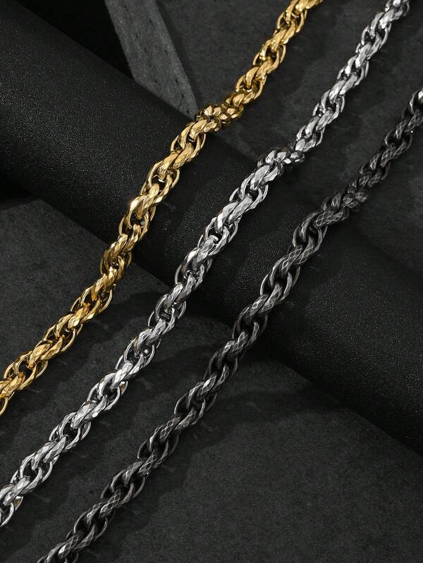 1pc 11mm Stainless Steel Diamond Textured Handmade Braided Couple Necklace, New European And American High-End Hiphop Niche Couple Necklace