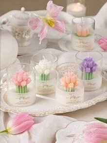 1 Stück Blumen duftende Kerzen Geschenkbox, Tulpenförmige dekorative Kerze für Heimdekoration, romantische Aromatherapie Kerze zum Entspannen & als Geschenk, Sojawachs Kerze mit Blumenduft - perfekt für Valentinstag, Muttertag, Hochzeit, Schlafzimmer, Badezimmer, Spa - ideal für Frauen, Paar, Hausbesitzer