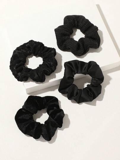 4个装极简主义天鹅绒高弹黑色发圈，女士适用，马尾辫和发髻配饰，发绳，发圈