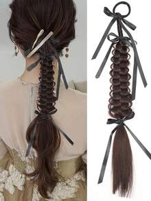1pc 20-Inch Hand-Woven Fishtail Ponytail With Ribbon, Suitable For Everyday Wear By Women. - Multicolor - View 16