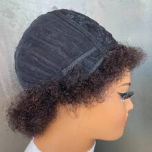 女士真人发假发，非裔卷发/蓬松发型，短款非裔基础款，无蕾丝玫瑰网帽，百搭款式，自然外观，适合所有种族