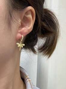 1 Pair Fashionable Elegant Copper Flower Petal Pendant Earrings, Sweet & Stylish Gift For Women - Multicolor - View 3