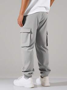 1pc Tween Boy Thick Thermal Lined Letter Print Casual Pants, Fashion Outdoor Cargo Trousers With Large Pockets, Comfortable For Autumn/Winter - Grey - View 4