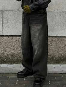 男士休闲复古宽松牛仔裤，适合所有季节，垃圾摇滚 - 黑色 - 查看 5