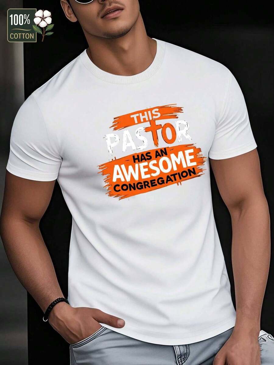 Camiseta de Manga Corta para Hombre GILDAN con Diseño de Cruz de Iglesia y Congregación Pastoral - Cuello Redondo Casual, Camiseta de Algodón Lavable a Máquina para Eventos de Iglesia y Atuendo Casual