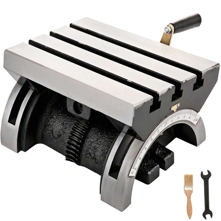 Mesa de fresado inclinable Fresadora de ángulo inclinable de 10 x 7 pulgadas Placa de ángulo giratorio ajustable de 0-90 ° con 3 ranuras en T y manivela ajustable Fresadora inclinable de alta resistencia para rectificar - 10 x 7 pulgadas - Ver 1
