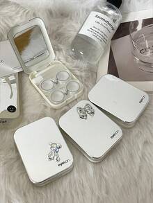 eyekan 1 Mirror With Butterfly Cartoon Contact Lens Case, Contact Lens Case, Contact Lens Care Case, And Auxiliary Wearing Stick Suitable For Travel And Home Use. Contact Lens Container Immersion Storage Kitschool