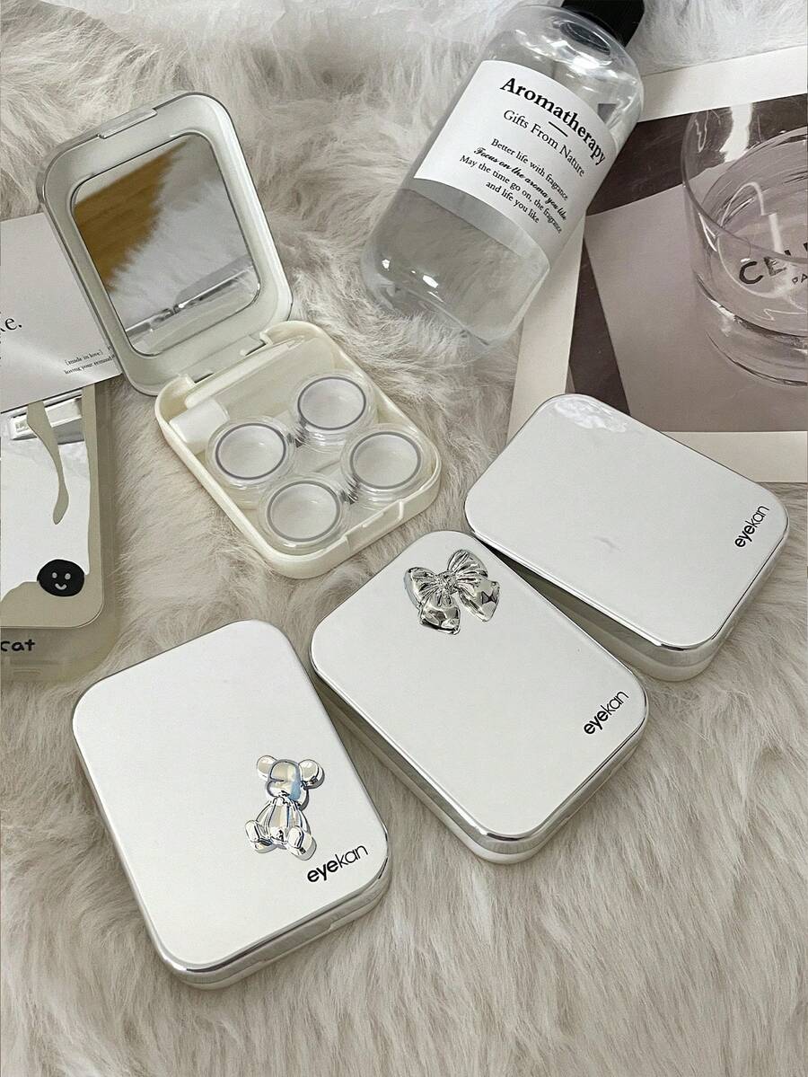 eyekan 1 Mirror With Butterfly Cartoon Contact Lens Case, Contact Lens Case, Contact Lens Care Case, And Auxiliary Wearing Stick Suitable For Travel And Home Use. Contact Lens Container Immersion Storage Kitschool