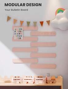 Cork Board Alternative Felt Strip Board 8-Pack 13"X2", Office Pin Board With 50 Push Pins, Adhesive Install For Bedroom Door & Home Office(Linen Dusk) - Hồng - Xem 6