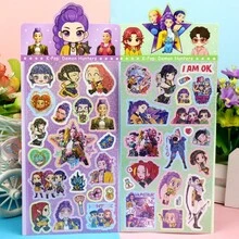 5/10张随机卡通K-Pop女巫猎人组合贴纸，防水贴纸，适用于笔记本、文具、手机、水瓶 - 彩色 - 查看 7