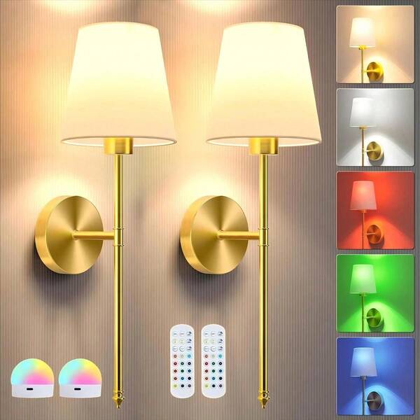 1/2PCS Rechargeable Wall Lights With Remote(Includes Rechargeable RGB Light Bulb) , Bedside Lamp, Ceiling Light, Fairy Lights, Decorative Lights Lamps, Night Light, Ceiling Light– 15-Color Dimmable Sconces For Bedroom, Living Room, Hallway, Bathroom, Kitchen, And Closet Lighting, Christmas Decorations For Home For Ceilin(1800mAh)