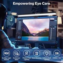 LED显示屏照明灯，USB-C供电，亮度可调，护眼电脑显示器LED灯，触摸开关，三种色温可调，适用于办公桌/办公室/家庭/游戏环境 - 白光 - 查看 9