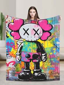 Kawss Kawaii Kaw Blanket Cartoon Print Flannel Blanket - Ultra Soft Anime Throw, The Thoughtful Gift For Christmas, Birthday, Halloween, For Sofa, Camping & Travel Comfort - màu đen - Xem 2