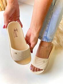 Women's Slide Flip Flops - Beige - View 1