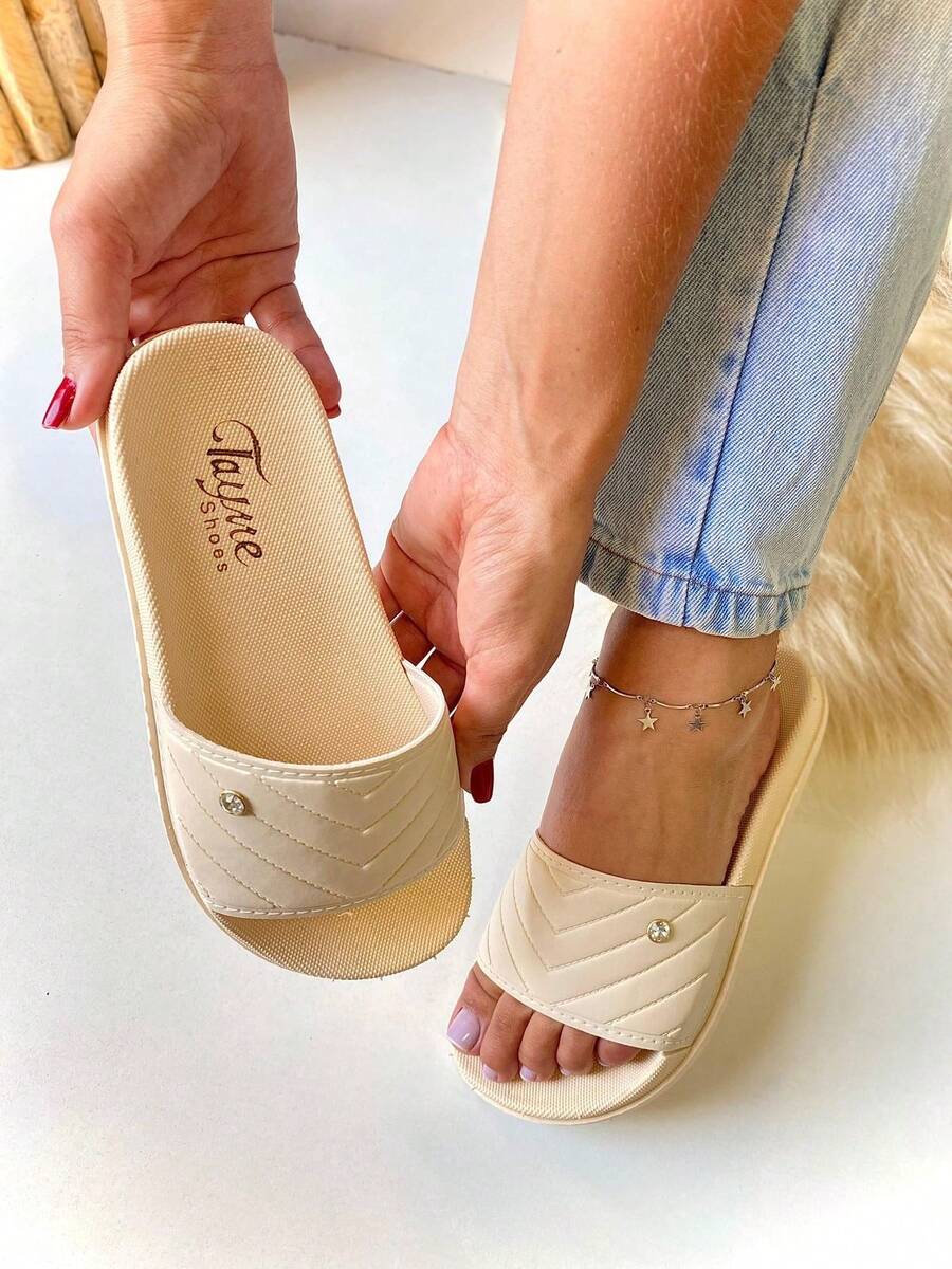 Women's Slide Flip Flops - Beige - View 1