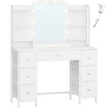 HEXCELEN Dressing Table With LED Lighting, Dressing Table With Large HD Mirror, 7 Drawers And 6 Storage Compartments, Bedroom Dressing Tables, Modern White - trắng - Xem 7